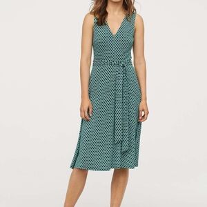 H&M Green Print Tie-Belt Dress Medium